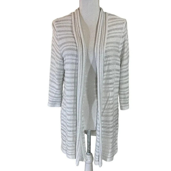 Chicos Travelers Collection NEW White Silver Metallic Open Cardigan Elegant Top - Picture 1 of 8